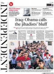 The Independent () Newspaper Front Page for 22 August 2014