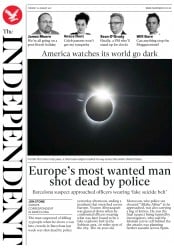 The Independent () Newspaper Front Page for 22 August 2017