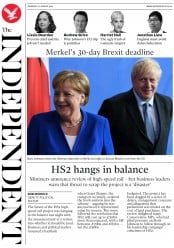 The Independent () Newspaper Front Page for 22 August 2019