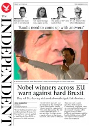 The Independent () Newspaper Front Page for 23 October 2018
