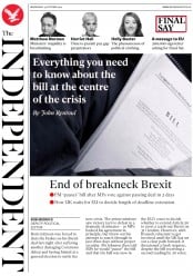 The Independent () Newspaper Front Page for 23 October 2019
