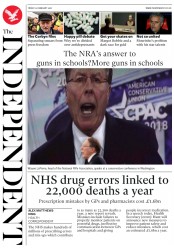 The Independent () Newspaper Front Page for 23 February 2018