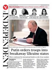 The Independent () Newspaper Front Page for 23 February 2022