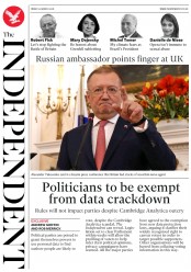 The Independent () Newspaper Front Page for 23 March 2018