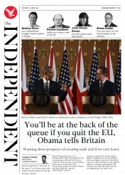 The Independent () Newspaper Front Page for 23 April 2016