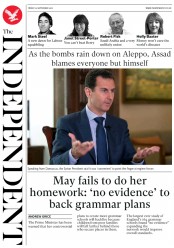 The Independent () Newspaper Front Page for 23 September 2016