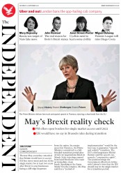 The Independent () Newspaper Front Page for 23 September 2017