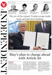 The Independent () Newspaper Front Page for 24 January 2017