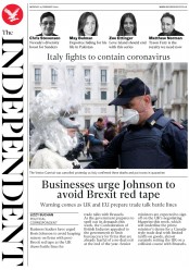 The Independent () Newspaper Front Page for 24 February 2020