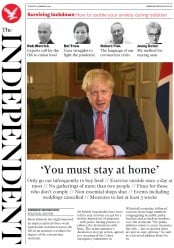 The Independent () Newspaper Front Page for 24 March 2020