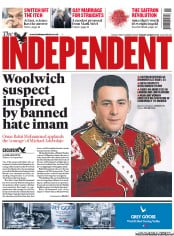 The Independent () Newspaper Front Page for 24 May 2013