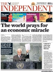 The Independent () Newspaper Front Page for 24 September 2011