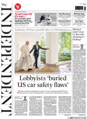The Independent () Newspaper Front Page for 24 September 2015