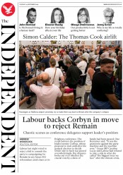 The Independent () Newspaper Front Page for 24 September 2019