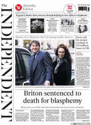 The Independent () Newspaper Front Page for 25 January 2014