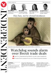 The Independent () Newspaper Front Page for 25 January 2018