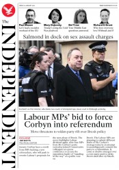 The Independent () Newspaper Front Page for 25 January 2019