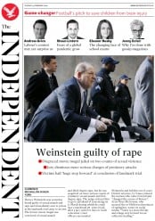 The Independent () Newspaper Front Page for 25 February 2020