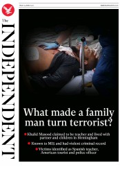 The Independent () Newspaper Front Page for 25 March 2017