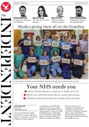 The Independent () Newspaper Front Page for 25 March 2020