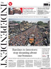 The Independent () Newspaper Front Page for 25 April 2014