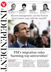 The Independent () Newspaper Front Page for 25 April 2017