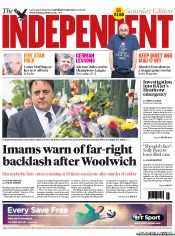 The Independent () Newspaper Front Page for 25 May 2013