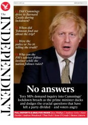 The Independent () Newspaper Front Page for 25 May 2020