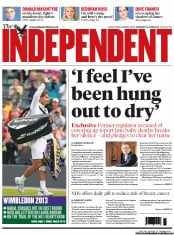 The Independent () Newspaper Front Page for 25 June 2013
