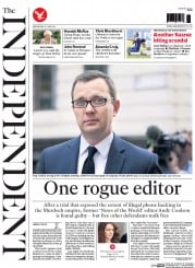 The Independent () Newspaper Front Page for 25 June 2014