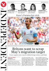 The Independent () Newspaper Front Page for 25 June 2018