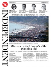 The Independent () Newspaper Front Page for 25 June 2020