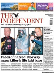 The Independent () Newspaper Front Page for 25 July 2011