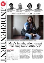 The Independent () Newspaper Front Page for 25 August 2017