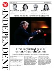 The Independent () Newspaper Front Page for 25 August 2020
