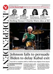 The Independent () Newspaper Front Page for 25 August 2021