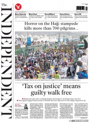 The Independent () Newspaper Front Page for 25 September 2015