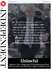 The Independent () Newspaper Front Page for 25 September 2019