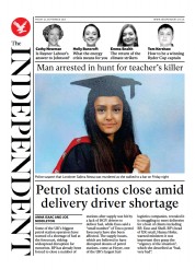 The Independent () Newspaper Front Page for 25 September 2021