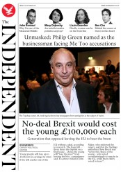 The Independent () Newspaper Front Page for 26 October 2018