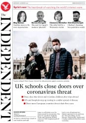 The Independent () Newspaper Front Page for 26 February 2020