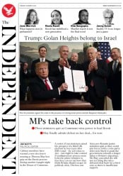 The Independent () Newspaper Front Page for 26 March 2019