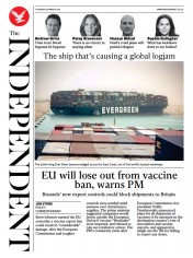 The Independent () Newspaper Front Page for 26 March 2021