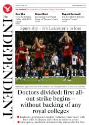The Independent () Newspaper Front Page for 26 April 2016