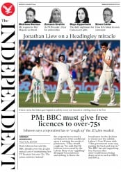 The Independent () Newspaper Front Page for 26 August 2019
