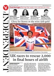 The Independent () Newspaper Front Page for 26 August 2021