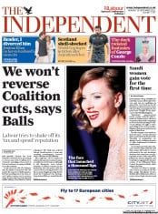 The Independent () Newspaper Front Page for 26 September 2011