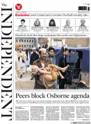 The Independent () Newspaper Front Page for 27 October 2015