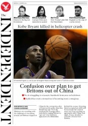 The Independent () Newspaper Front Page for 27 January 2020