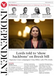 The Independent () Newspaper Front Page for 27 February 2017